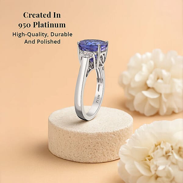 Shop Lc Certified & Appraised Rhapsody AAAA Tanzanite And E-F VS2 Diamond 4.27 Ctw Ring In 950 Platinum 5.90 Grams