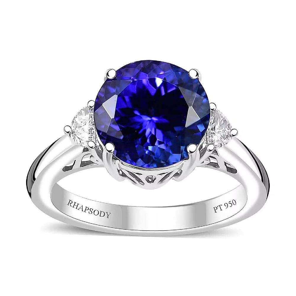 shop lc Certified & Appraised Rhapsody AAAA Tanzanite and E-F VS2 Diamond 4.27 ctw Ring in 950 Platinum 5.90 Grams