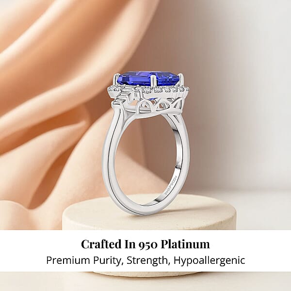 Shop Lc Certified & Appraised Rhapsody AAAA Tanzanite And E-F VS Diamond 4.00 Ctw Ring In 950 Platinum 7.20 Grams