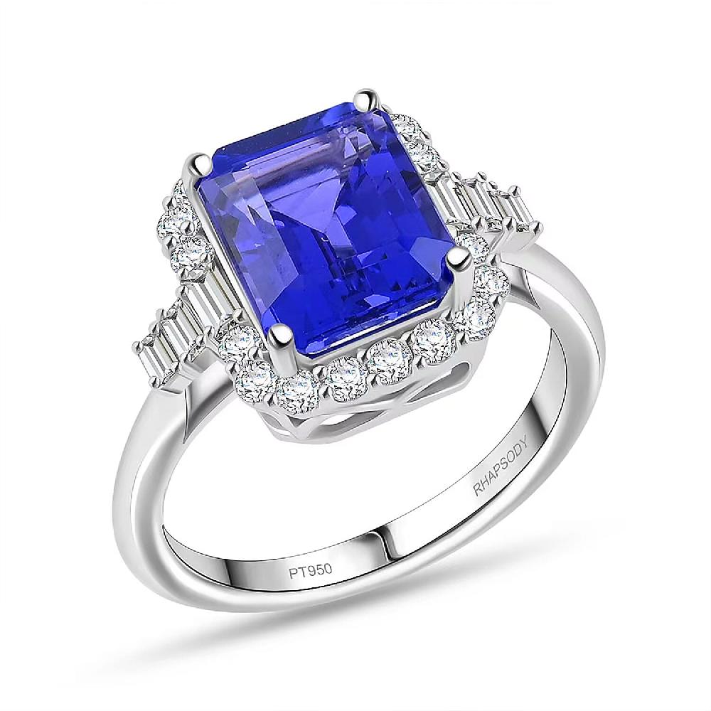 shop lc Certified & Appraised Rhapsody AAAA Tanzanite and E-F VS Diamond 4.00 ctw Ring in 950 Platinum 7.20 Grams