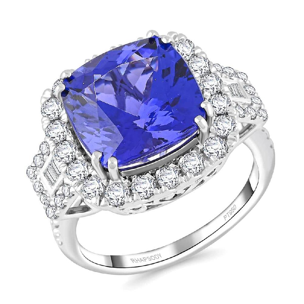 shop lc Certified & Appraised Rhapsody AAAA Tanzanite and E-F VS Diamond 7.75 ctw Ring in 950 Platinum 9.24 Grams
