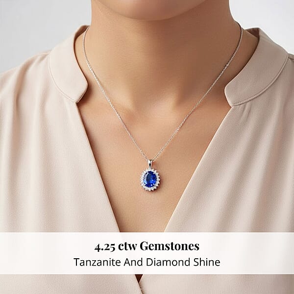 Shop Lc Certified & Appraised Rhapsody AAAA Tanzanite And E-F VS Diamond 4.25 Ctw Sunburst Pendant Without Chain In 950 Platinum