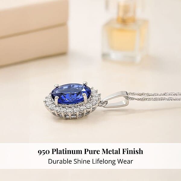 Shop Lc Certified & Appraised Rhapsody AAAA Tanzanite And E-F VS Diamond 4.25 Ctw Sunburst Pendant Without Chain In 950 Platinum