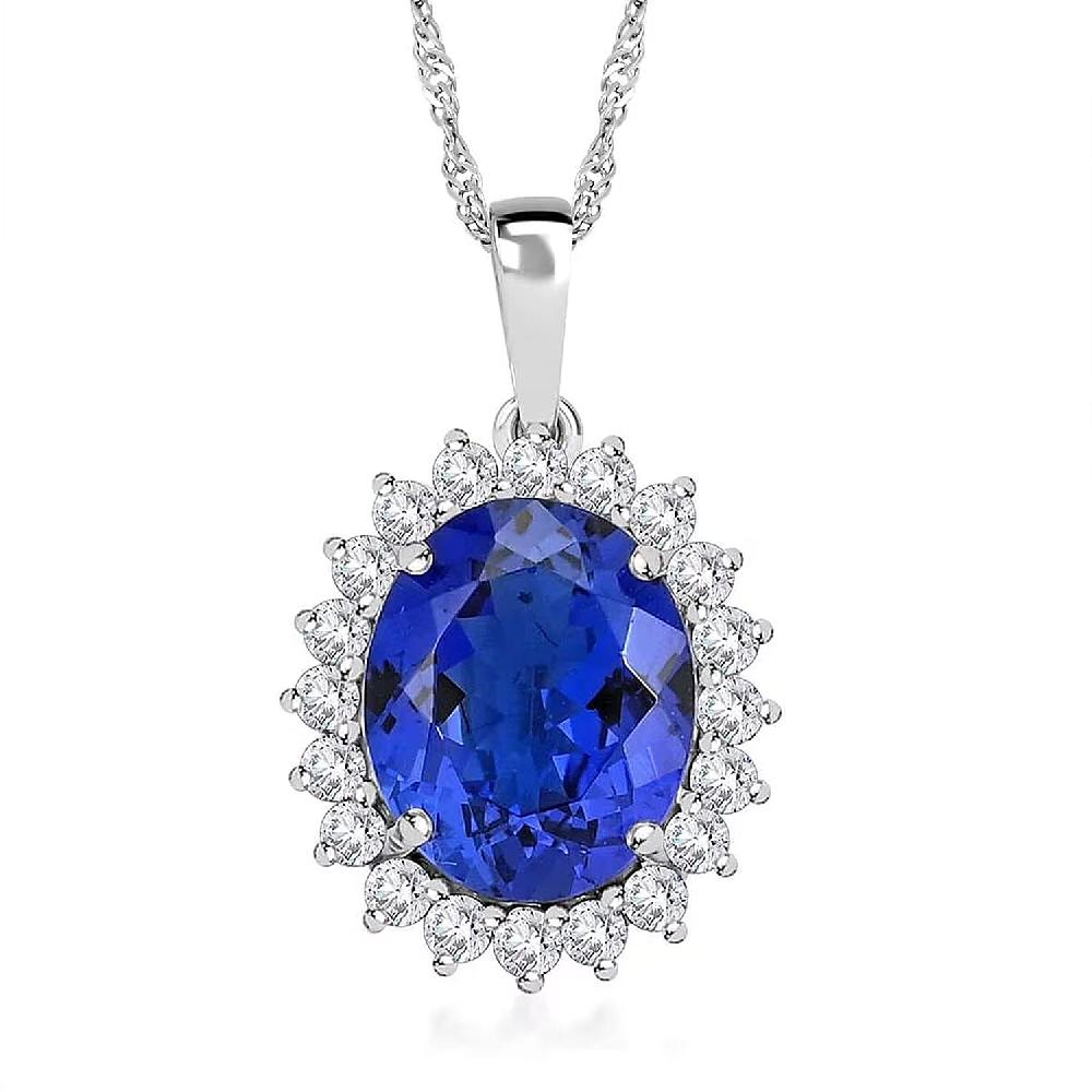 shop lc Certified & Appraised Rhapsody AAAA Tanzanite and E-F VS Diamond 4.25 ctw Sunburst Pendant without Chain in 950 Platinum