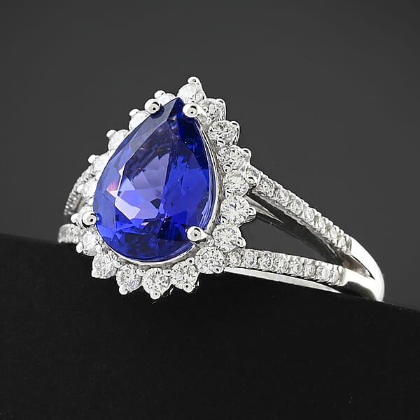 Shop Lc Certified & Appraised Rhapsody AAAA Tanzanite And E-F VS Diamond 2.70 Ctw Ring In 950 Platinum 6.75 Grams