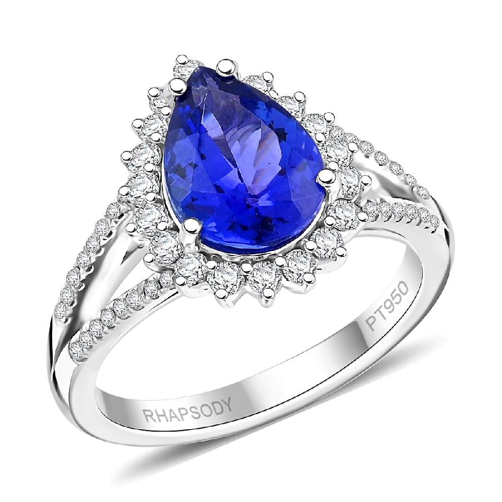 shop lc Certified & Appraised Rhapsody AAAA Tanzanite and E-F VS Diamond 2.70 ctw Ring in 950 Platinum 6.75 Grams