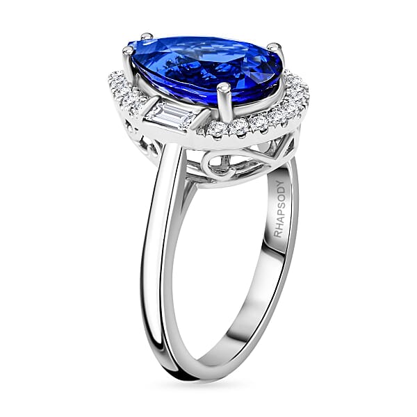 Shop Lc Certified & Appraised Rhapsody AAAA Tanzanite And E-F VS Diamond 4.80 Ctw Ring In 950 Platinum 8.35 Grams
