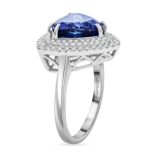 Shop Lc Certified & Appraised Rhapsody AAAA Tanzanite And E-F VS Diamond 4.00 Ctw Ring In 950 Platinum 7.30 Grams