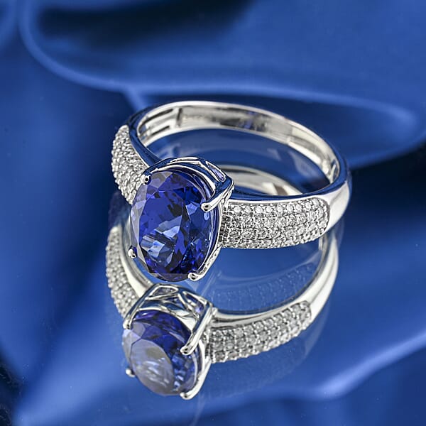 Shop Lc Certified & Appraised Rhapsody AAAA Tanzanite And E-F VS Diamond 4.85 Ctw Ring In 950 Platinum 8.10 Grams