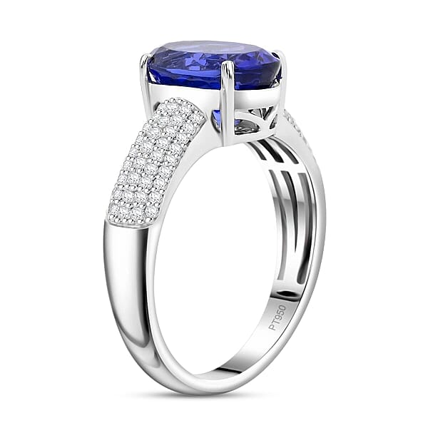 Shop Lc Certified & Appraised Rhapsody AAAA Tanzanite And E-F VS Diamond 4.85 Ctw Ring In 950 Platinum 8.10 Grams
