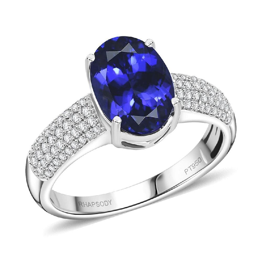shop lc Certified & Appraised Rhapsody AAAA Tanzanite and E-F VS Diamond 4.85 ctw Ring in 950 Platinum 8.10 Grams