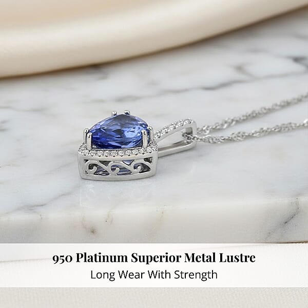 Shop Lc Certified & Appraised Rhapsody AAAA Tanzanite And E-F VS Diamond 3.75 Ctw Halo Pendant Without Chain In 950 Platinum