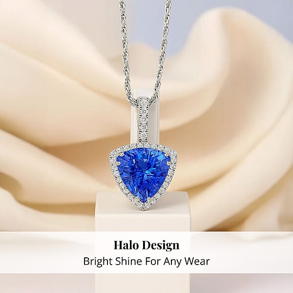 Shop Lc Certified & Appraised Rhapsody AAAA Tanzanite And E-F VS Diamond 3.75 Ctw Halo Pendant Without Chain In 950 Platinum