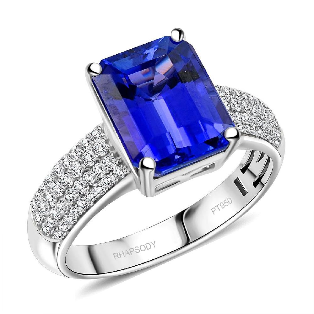shop lc Certified & Appraised Rhapsody AAAA Tanzanite and E-F VS Diamond 4.70 ctw Ring in 950 Platinum 7.70 Grams