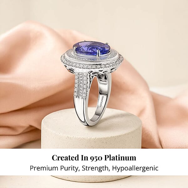 Shop Lc Certified & Appraised Rhapsody AAAA Tanzanite And E-F VS Diamond 6.32 Ctw Ring In 950 Platinum 10.90 Grams