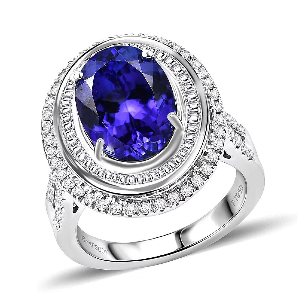 shop lc Certified & Appraised Rhapsody AAAA Tanzanite and E-F VS Diamond 6.32 ctw Ring in 950 Platinum 10.90 Grams