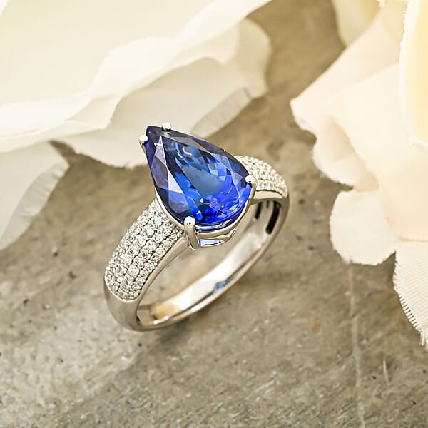 Shop Lc Certified & Appraised Rhapsody AAAA Tanzanite And E-F VS Diamond 4.80 Ctw Ring In 950 Platinum 8.45 Grams