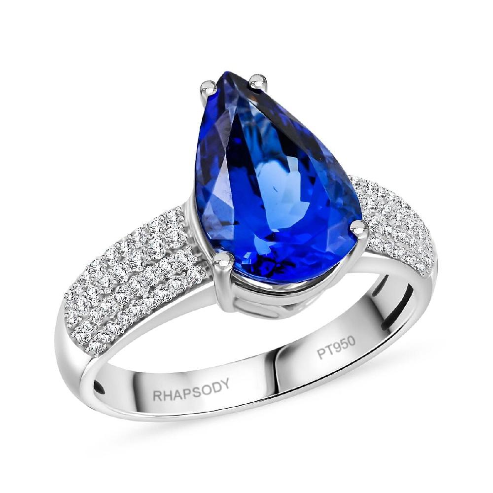 shop lc Certified & Appraised Rhapsody AAAA Tanzanite and E-F VS Diamond 4.80 ctw Ring in 950 Platinum 8.45 Grams
