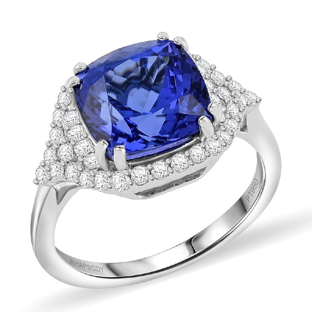shop lc Certified & Appraised Rhapsody AAAA Tanzanite and E-F VS Diamond 6.00 ctw Ring in 950 Platinum 8.15 Grams