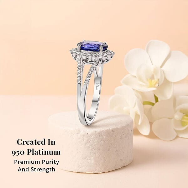 Shop Lc Certified & Appraised Rhapsody AAAA Tanzanite And E-F VS Diamond 2.70 Ctw Ring In 950 Platinum 6.60 Grams