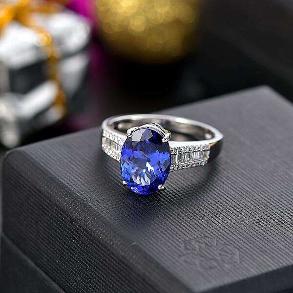 Shop Lc Certified & Appraised Rhapsody AAAA Tanzanite And E-F VS2 Diamond 4.35 Ctw Statement Ring In 950 Platinum 6.10 Grams