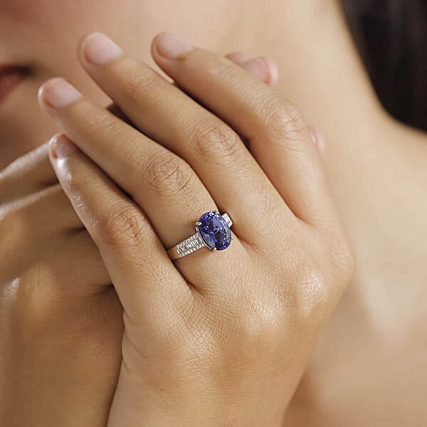 Shop Lc Certified & Appraised Rhapsody AAAA Tanzanite And E-F VS2 Diamond 4.35 Ctw Statement Ring In 950 Platinum 6.10 Grams