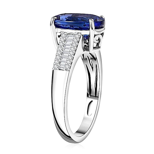 Shop Lc Certified & Appraised Rhapsody AAAA Tanzanite And E-F VS2 Diamond 4.35 Ctw Statement Ring In 950 Platinum 6.10 Grams