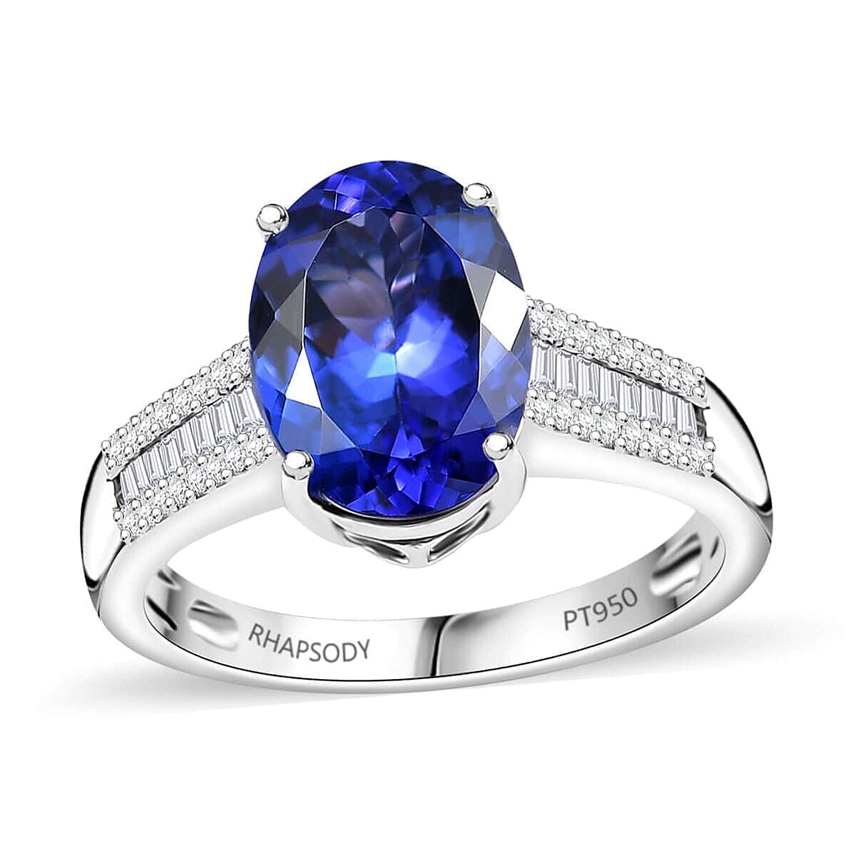 shop lc Certified & Appraised Rhapsody AAAA Tanzanite and E-F VS2 Diamond 4.35 ctw Statement Ring in 950 Platinum 6.10 Grams