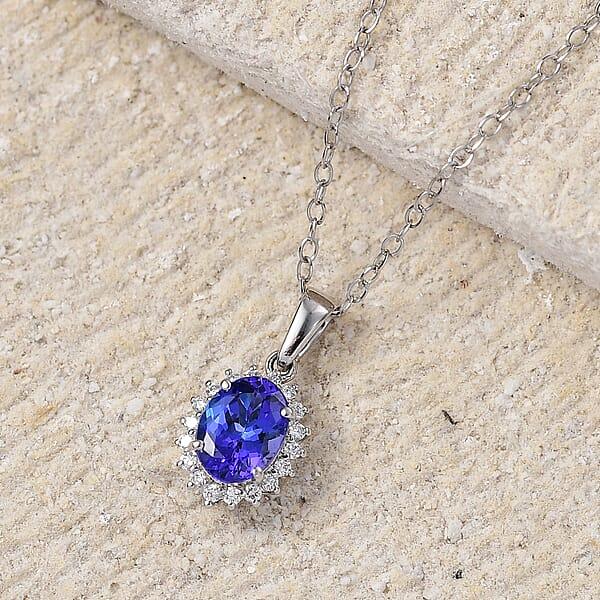 Shop Lc Certified & Appraised Rhapsody AAAA Tanzanite And E-F VS Diamond 1.76 Ctw Sunburst Pendant Necklace In 950 Platinum 20 Inches (Del. In 10-15 Days)