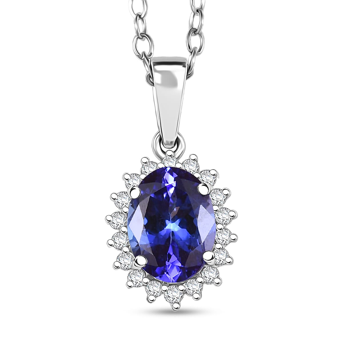 shop lc Certified & Appraised Rhapsody AAAA Tanzanite and E-F VS Diamond 1.76 ctw Sunburst Pendant Necklace in 950 Platinum 20 Inches (Del. in 10-15 Days)