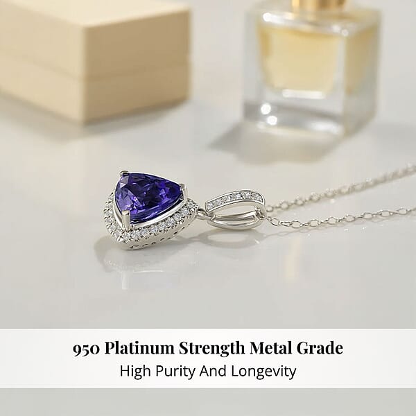 Shop Lc Certified & Appraised Rhapsody AAAA Tanzanite And E-F VS Diamond 4.16 Ctw Pendant Necklace In 950 Platinum (20 Inches) (Del. In 10-15 Days)