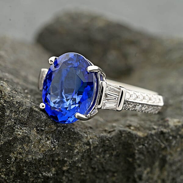 Shop Lc Certified & Appraised Rhapsody AAAA Tanzanite And E-F VS Diamond 4.15 Ctw Ring In 950 Platinum 6.73 Grams