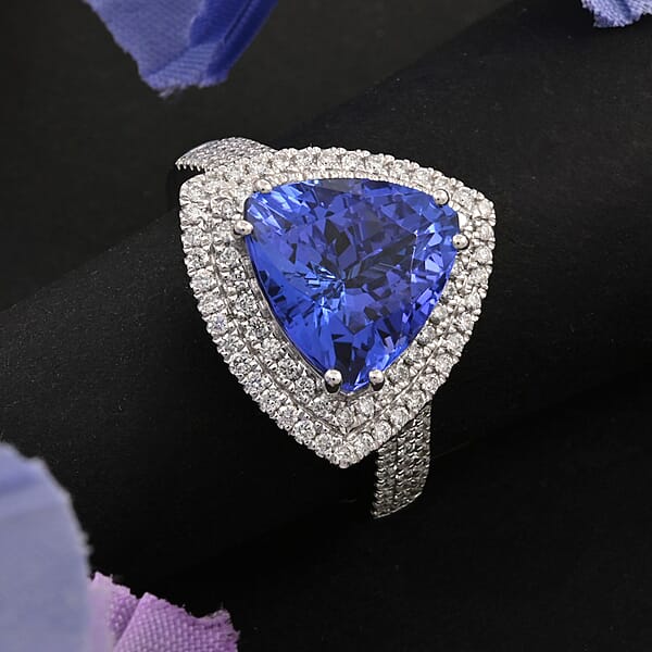 Shop Lc Certified & Appraised Rhapsody AAAA Tanzanite And E-F VS Diamond 4.10 Ctw Ring In 950 Platinum 7.45 Grams
