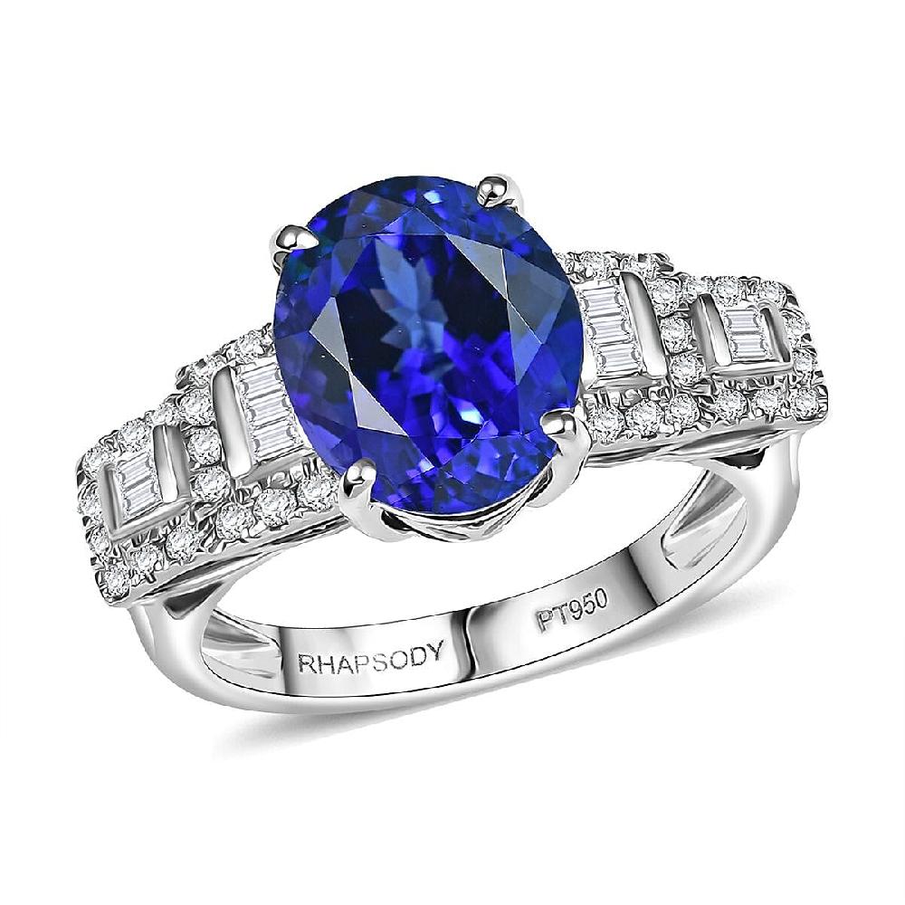 shop lc Certified & Appraised Rhapsody AAAA Tanzanite and E-F VS Diamond 4.50 ctw Ring in 950 Platinum 7.95 Grams