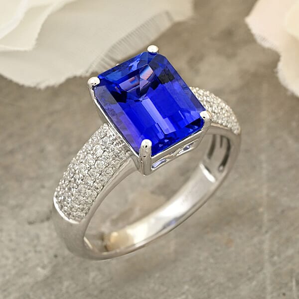 Shop Lc Certified & Appraised Rhapsody AAAA Tanzanite And E-F VS Diamond 4.70 Ctw Ring In 950 Platinum 7.70 Grams