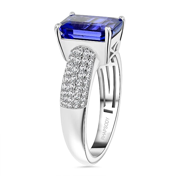 Shop Lc Certified & Appraised Rhapsody AAAA Tanzanite And E-F VS Diamond 4.70 Ctw Ring In 950 Platinum 7.70 Grams