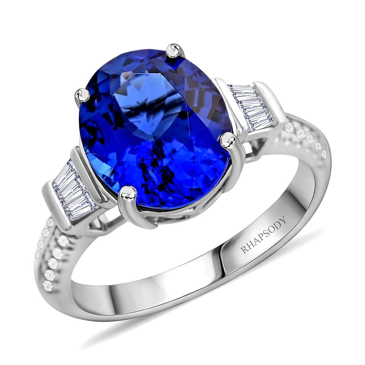 shop lc Certified & Appraised Rhapsody AAAA Tanzanite and E-F VS Diamond 4.15 ctw Ring in 950 Platinum 6.73 Grams