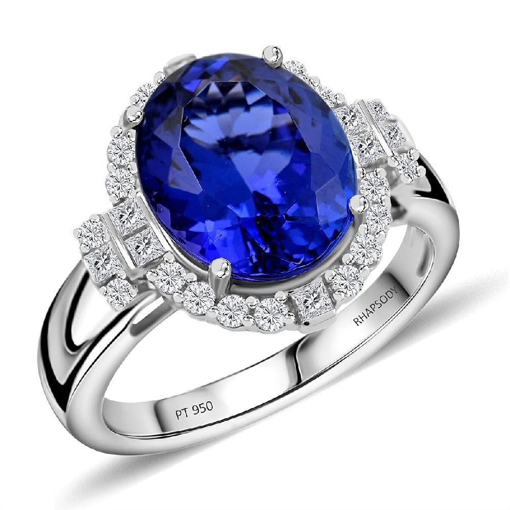 shop lc Certified & Appraised Rhapsody AAAA Tanzanite and E-F VS Diamond 7.25 ctw Ring in 950 Platinum 10 Grams
