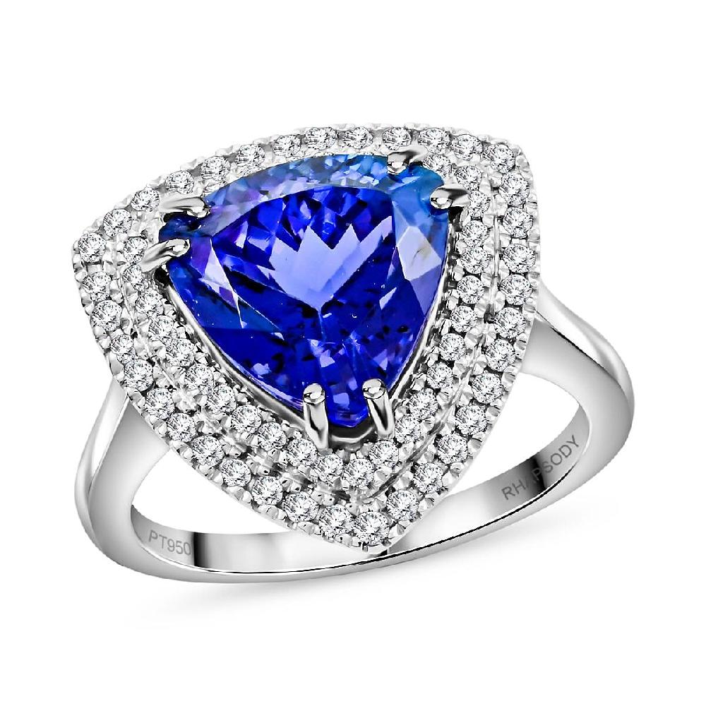 shop lc Certified & Appraised Rhapsody AAAA Tanzanite and E-F VS Diamond 4.00 ctw Ring in 950 Platinum 7.30 Grams