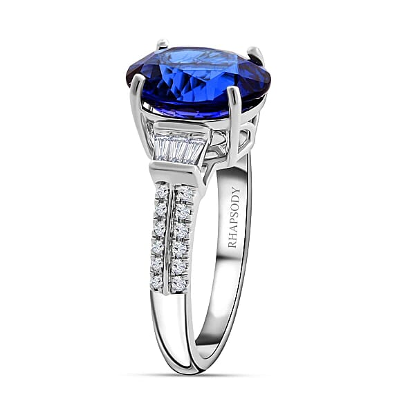Shop Lc Certified & Appraised Rhapsody AAAA Tanzanite And E-F VS Diamond 4.15 Ctw Ring In 950 Platinum 6.73 Grams
