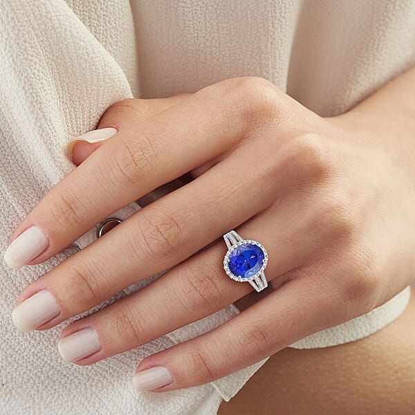 Shop Lc Certified & Appraised Rhapsody AAAA Tanzanite And E-F VS Diamond 4.75 Ctw Ring In 950 Platinum 6.32 Grams