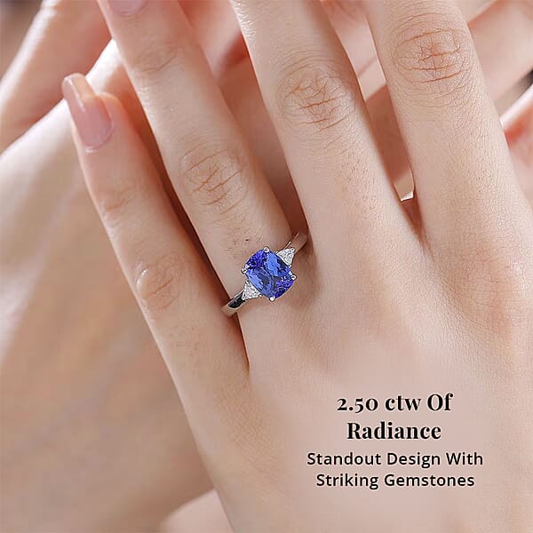 Shop Lc Certified & Appraised Rhapsody AAAA Tanzanite And E-F VS2 Diamond 2.50 Ctw Ring In 950 Platinum 6.10 Grams