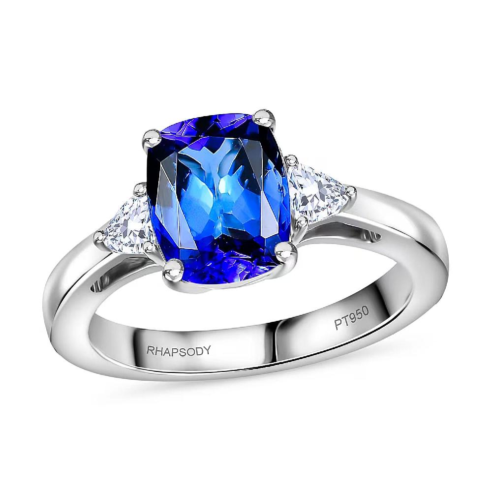 shop lc Certified & Appraised Rhapsody AAAA Tanzanite and E-F VS2 Diamond 2.50 ctw Ring in 950 Platinum 6.10 Grams
