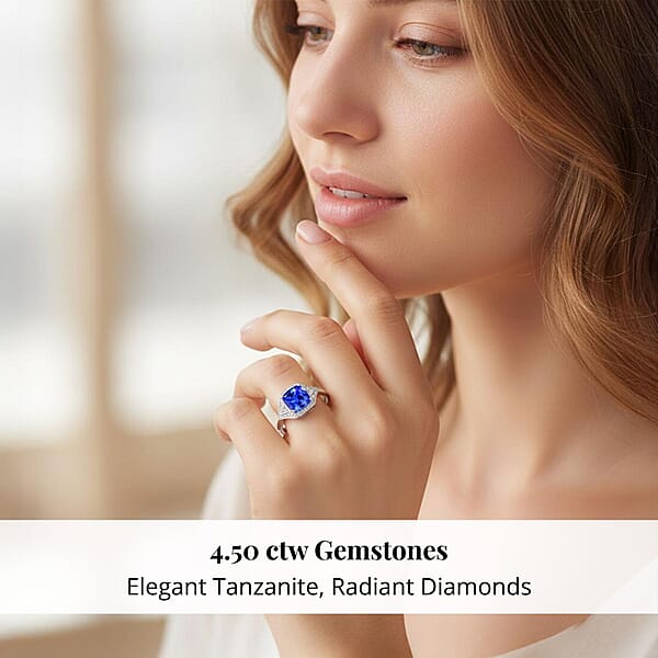 Shop Lc Certified & Appraised Rhapsody AAAA Tanzanite And E-F VS Diamond 4.50 Ctw Ring In 950 Platinum 6.47 Grams