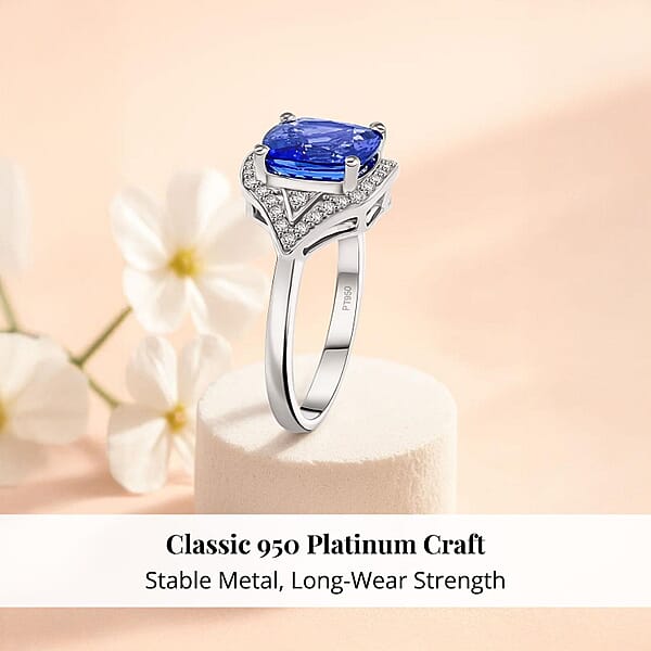 Shop Lc Certified & Appraised Rhapsody AAAA Tanzanite And E-F VS Diamond 4.50 Ctw Ring In 950 Platinum 6.47 Grams