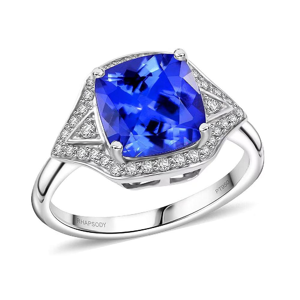 shop lc Certified & Appraised Rhapsody AAAA Tanzanite and E-F VS Diamond 4.50 ctw Ring in 950 Platinum 6.47 Grams