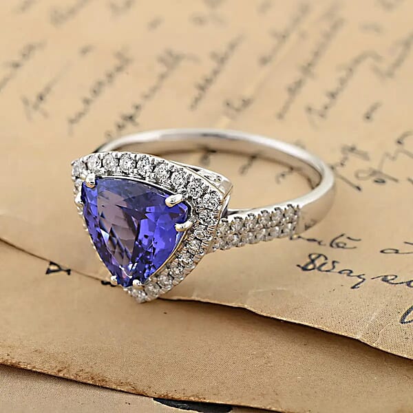 Shop Lc Certified & Appraised Rhapsody AAAA Tanzanite And E-F VS Diamond 4.15 Ctw Ring In 950 Platinum 7.45 Grams