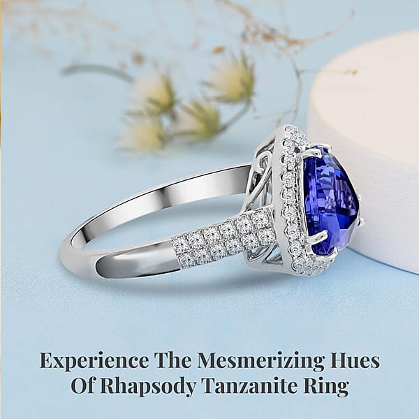 Shop Lc Certified & Appraised Rhapsody AAAA Tanzanite And E-F VS Diamond 4.15 Ctw Ring In 950 Platinum 7.45 Grams