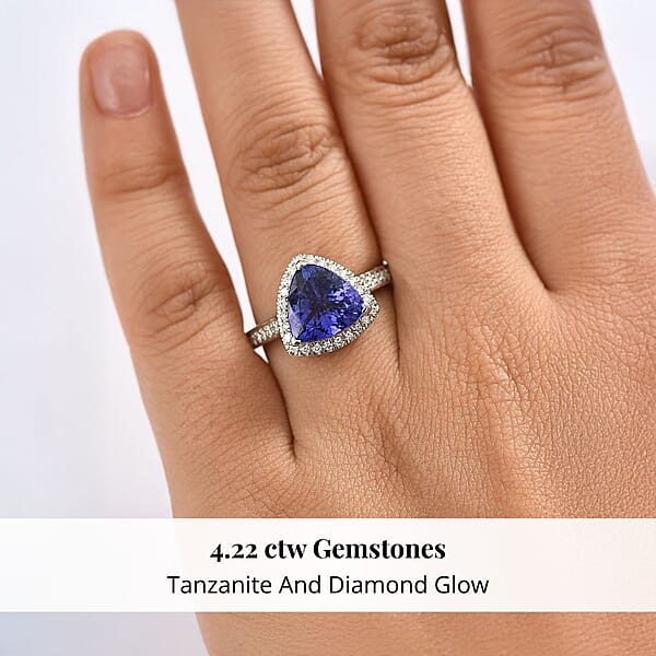 Shop Lc Certified & Appraised Rhapsody AAAA Tanzanite And E-F VS Diamond 4.22 Ctw Ring In 950 Platinum 7.57 Grams