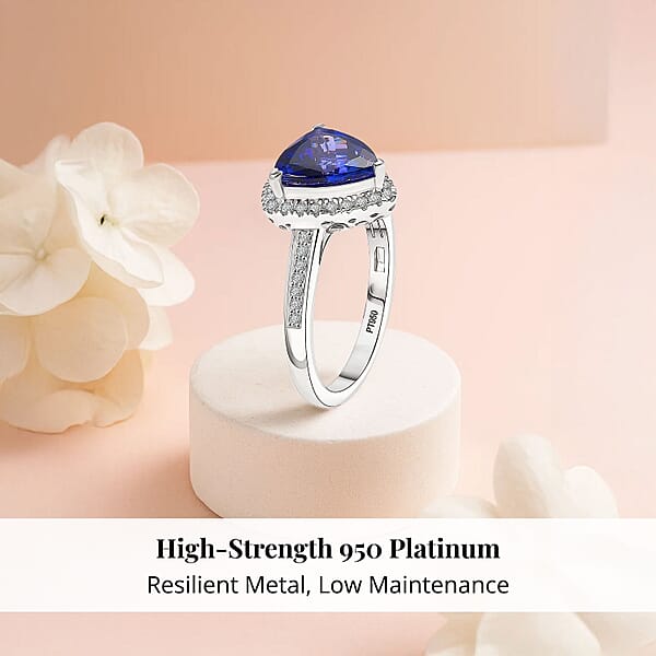 Shop Lc Certified & Appraised Rhapsody AAAA Tanzanite And E-F VS Diamond 4.22 Ctw Ring In 950 Platinum 7.57 Grams